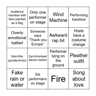 Eurovision Bingo Card