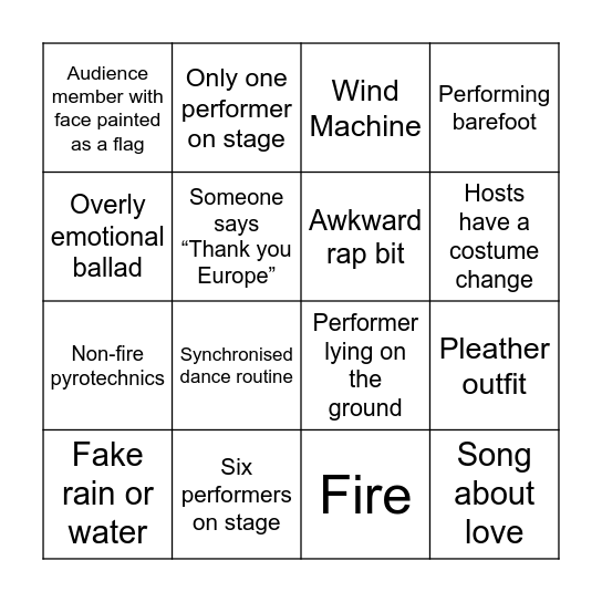 Eurovision Bingo Card