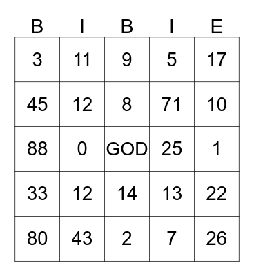 Bible Bingo Card