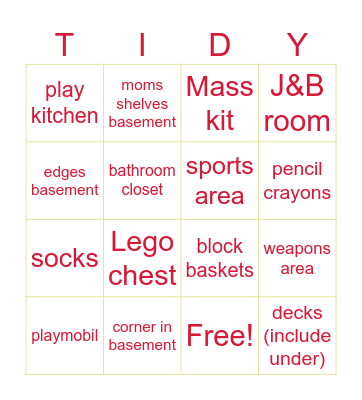 Spring Tidy Bingo Card