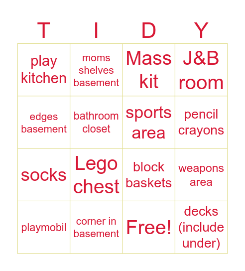 Spring Tidy Bingo Card