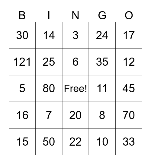 MHS Bingo Card