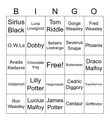 Harry Potter Bingo Card