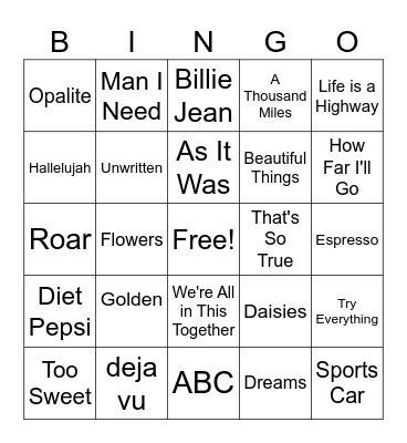 Song Bingo Card