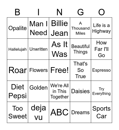 Song Bingo Card