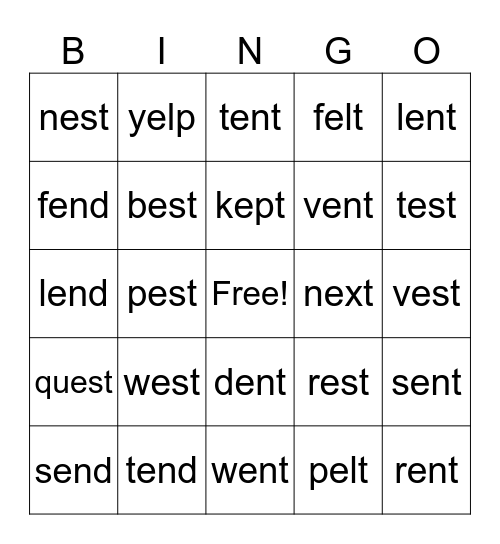 CCVC Bingo- Short e Bingo Card