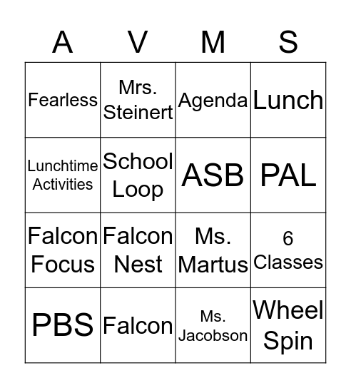 AVMS BINGO Card