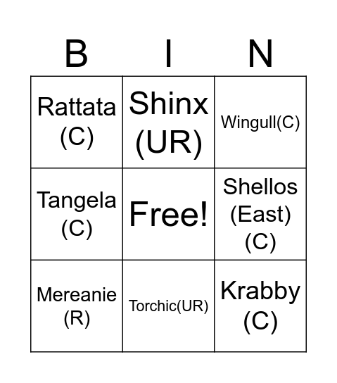 Route 5 Bingo Card