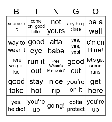 Baseball Bingo Card