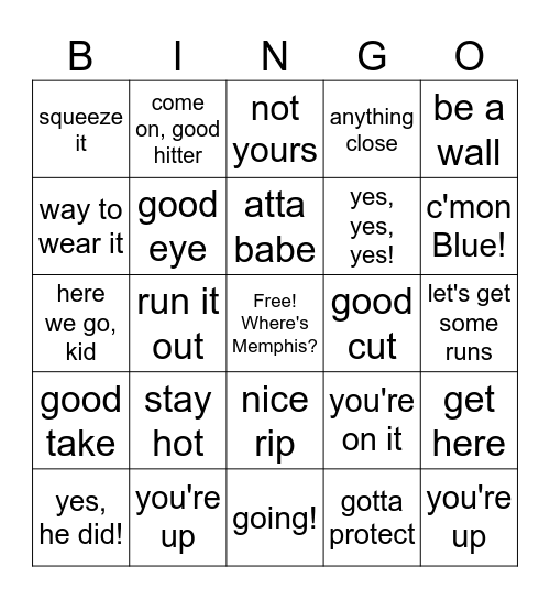 Baseball Bingo Card