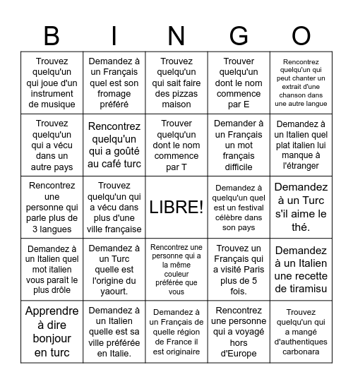 Découvrir Des Cultures Bingo Card