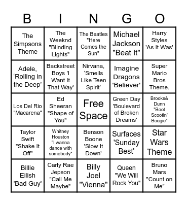 MUSIC! MUSIC! MUSIC! Bingo Card