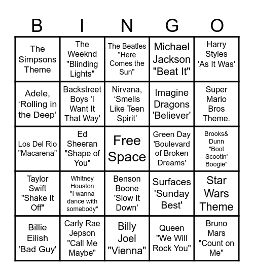 MUSIC! MUSIC! MUSIC! Bingo Card