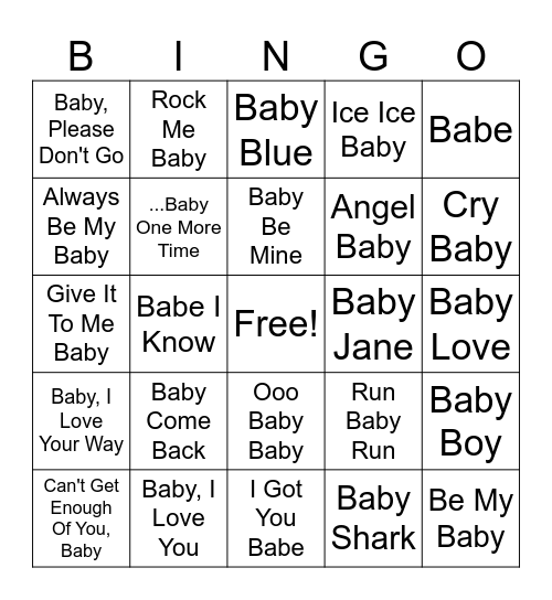 Oh Baby Bingo Card