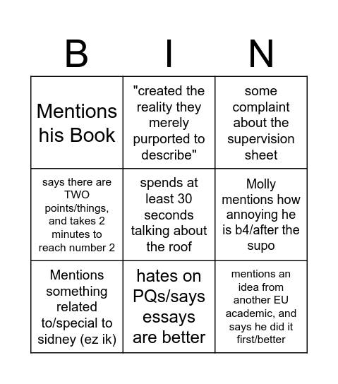 Martin Steinfeld Bingo Card