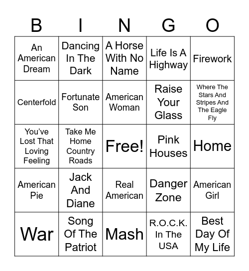 Red White & Brew Bingo Card