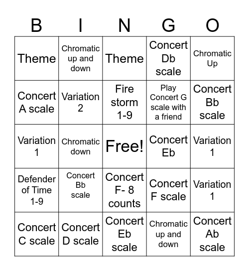 Band Bingo Card