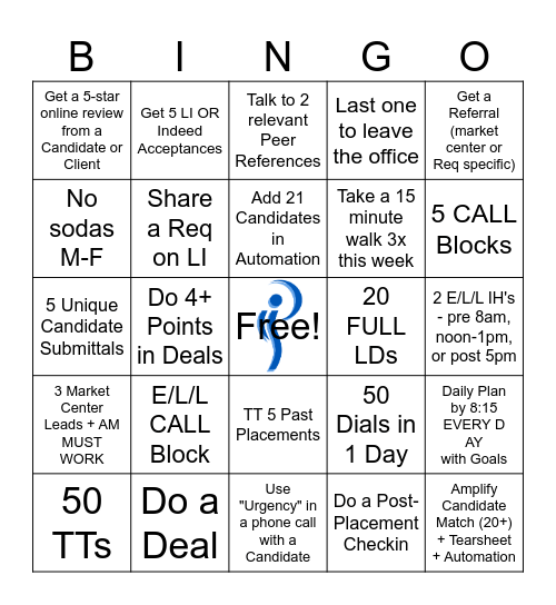 2026 Prestige Recruiter Bingo Card
