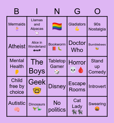 Penpal Bingo Card