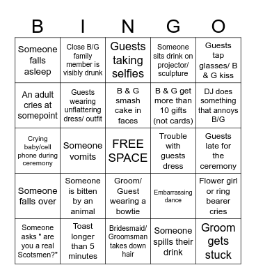 WEDDING DAY BINGO Card
