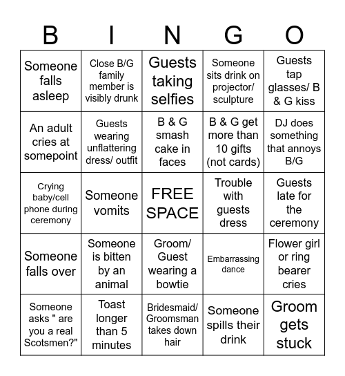 WEDDING DAY BINGO Card