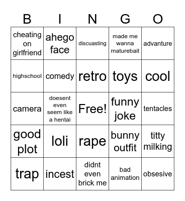 hentai.tv Bingo Card