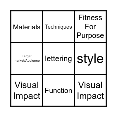 Design Vocabulary Bingo Card