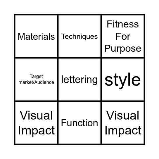 Design Vocabulary Bingo Card