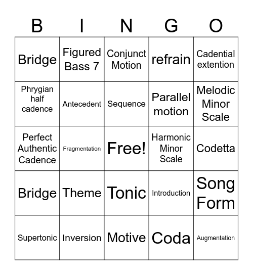 AP Music Theory Bingo Card