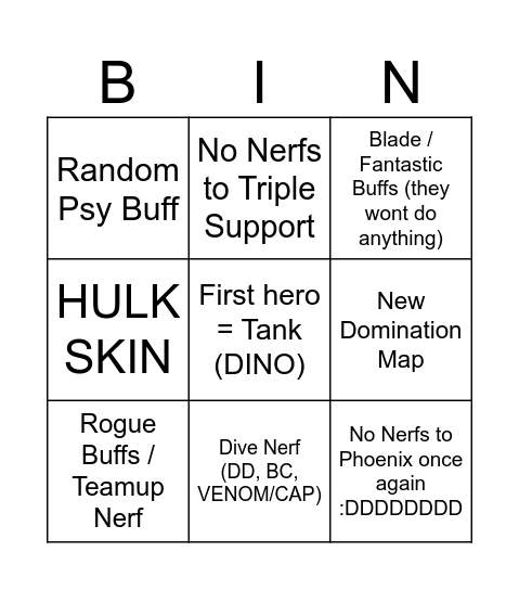 S8 Predictions Bingo Card