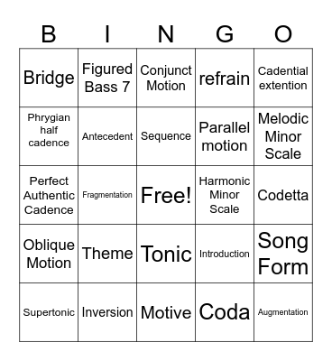 AP Music Theory Bingo Card