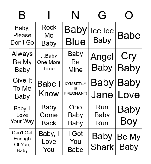 Oh Baby Bingo Card
