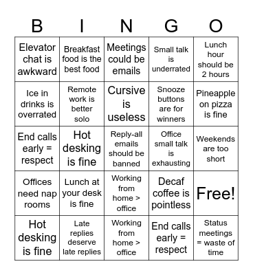PaT Hot Take Bingo Card