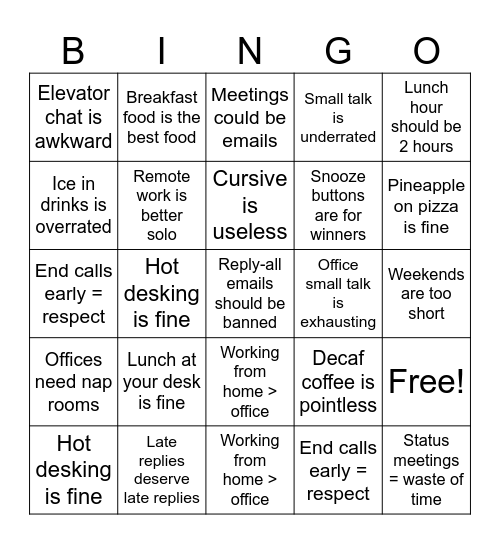 PaT Hot Take Bingo Card
