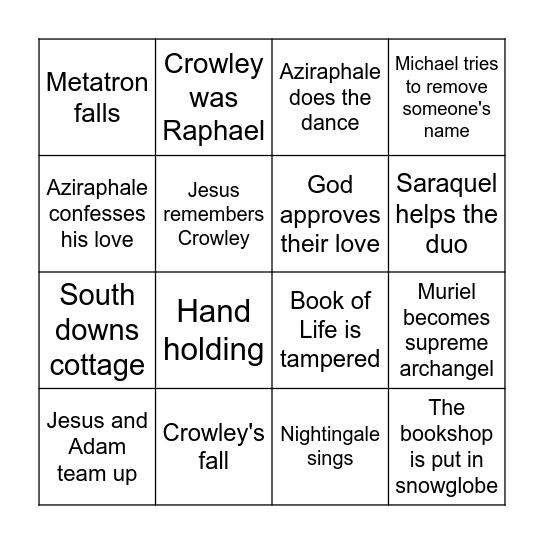 Good Omens season 3 Bingo Card