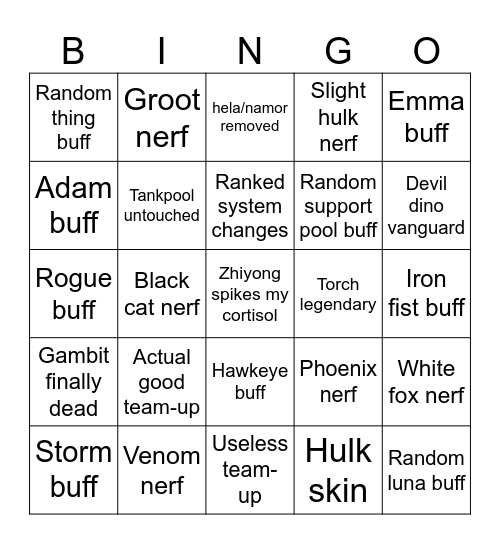 Marvel Rivals Season 8 Bingo Card