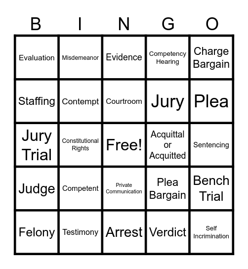 Court Competency Bingo Card