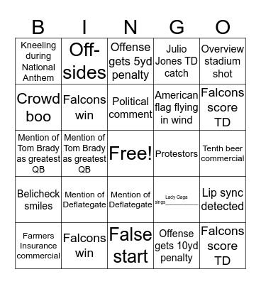 Super Bowl Bingo Card