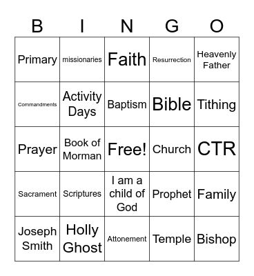 Primary Bingo -Activity Day Bingo Card