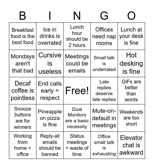 PaT Hot Take Bingo Card