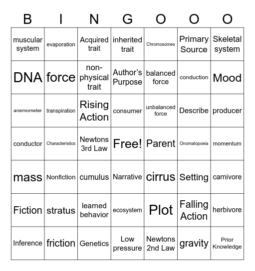 Science & ELA Bingo Card