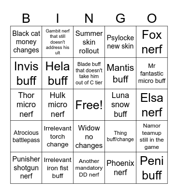 Rivals s8 Bingo Card