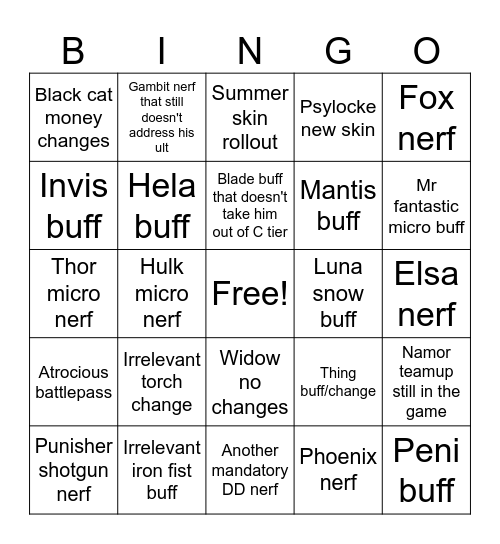 Rivals s8 Bingo Card