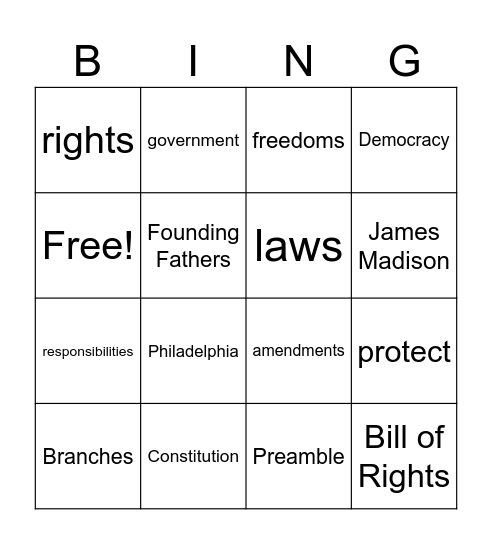 Lesson 9: We the People Bingo Card
