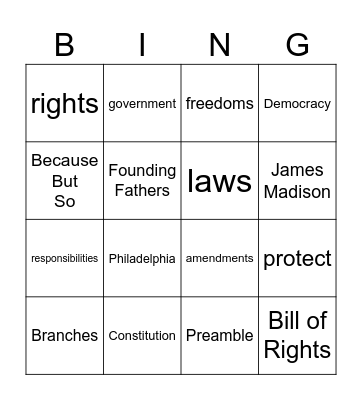 Lesson 9: We the People Bingo Card