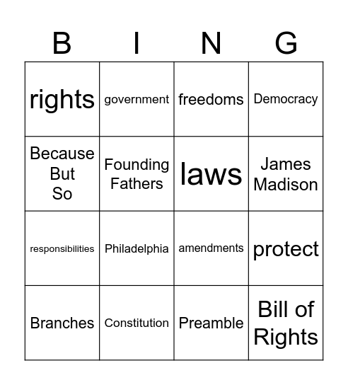 Lesson 9: We the People Bingo Card