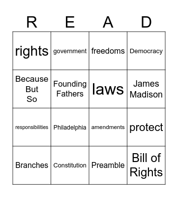 Lesson 9: We the People Bingo Card