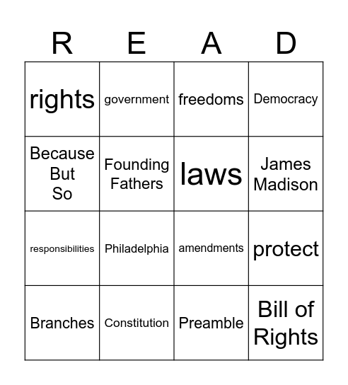 Lesson 9: We the People Bingo Card