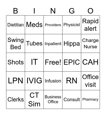Hospital Week Bingo Card