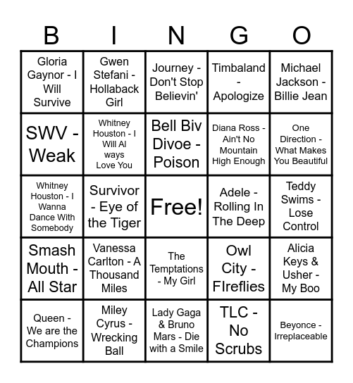 Round 4: Singalongs Bingo Card